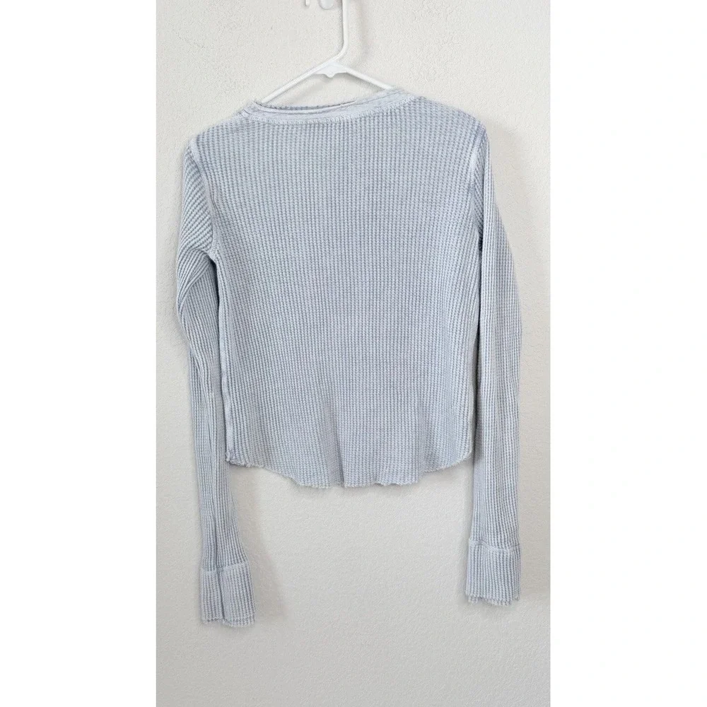 Free People FP One Colt Waffle Knit Thermal Henley Top Sz M Blue Waffle Knit